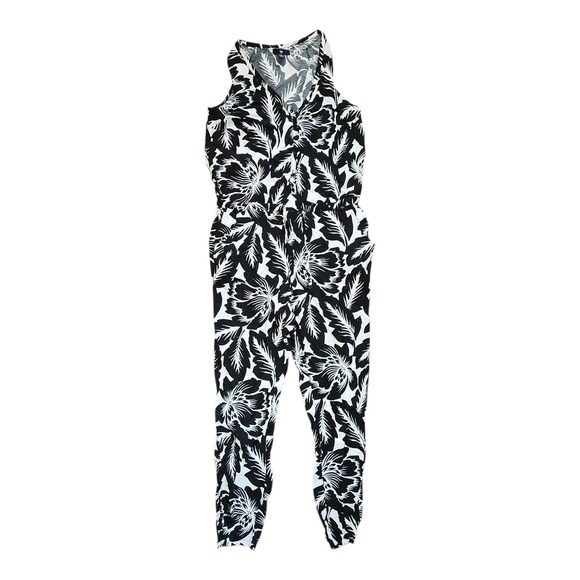 GAP Pants - Gap Jumpsuit Womens Size S Small Black Floral Hawaiian Tropical Pockets Vacation